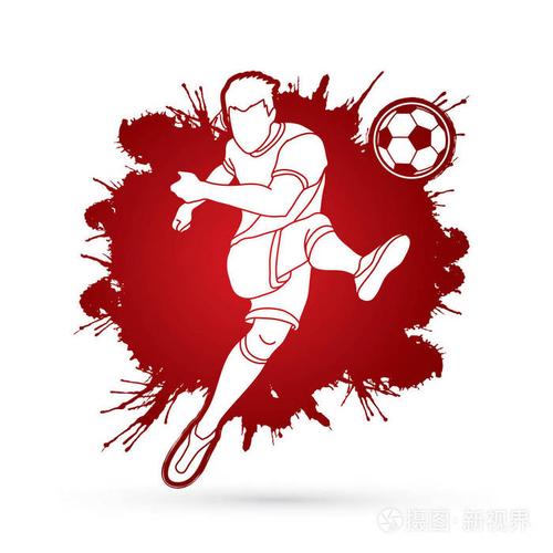 足球运动员射击球动作设计的飞溅颜色背景图形矢量