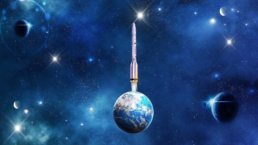 4k蓝色地球星空中国航天科技火箭升空背景航天背景视频