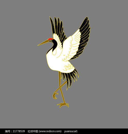 手绘卡通一只站立展翅的鹤免抠