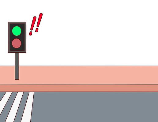 原创手绘卡通马路边的红绿灯交通安全插画