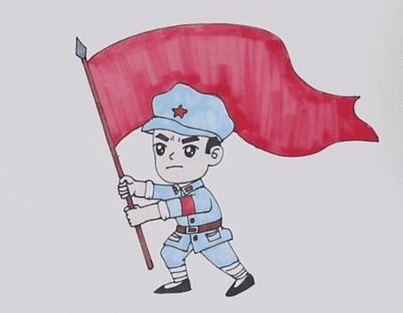 举红旗的红军怎么画举红旗的红军简笔画画法步骤教程