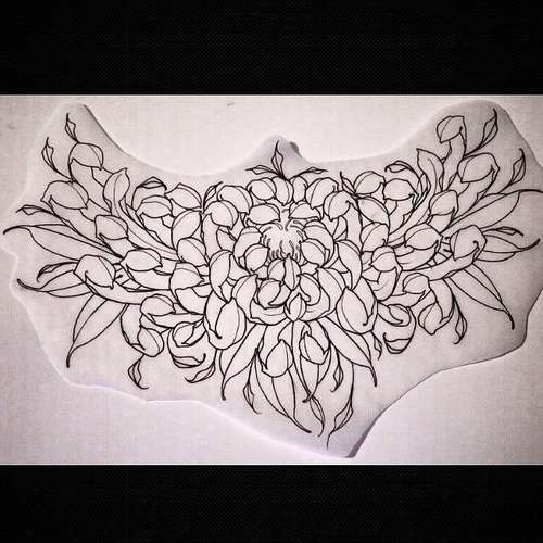 新传统手稿菊花纹身图案