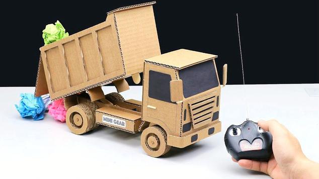 纸板制作的自卸卡车,成品看起来太炫酷了,启动起来也不含糊|手工自制