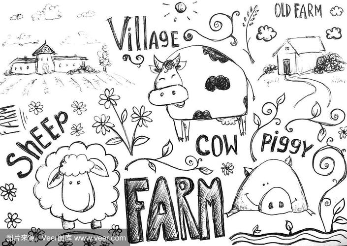 卡通涂鸦手绘农场收藏