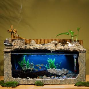 鱼缸客厅茶几装饰造景鱼池套餐公司桌面生态水族箱流水摆件创意
