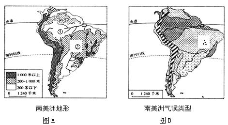 读南美洲地形图a和气候类型图b,回答问题.