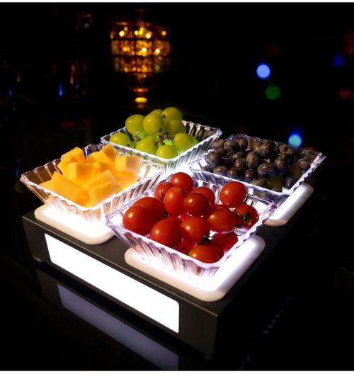 酒吧ktv果盘创意简约铁艺vip分格零食小吃收纳拼盘发光水果盘不锈钢4
