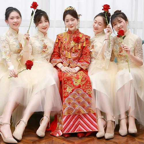 伴娘服2020新款香槟色姐妹裙中国风新娘气质伴娘团闺蜜装礼服裙女