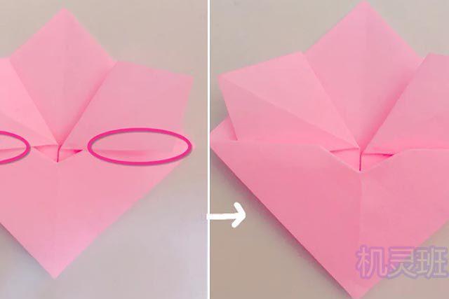 幼儿春天手工:怎么折纸立体桃花(步骤图解)10