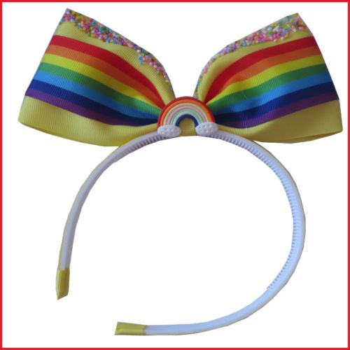 5" two tone birthday headband hair bow rainbow hairbow baby