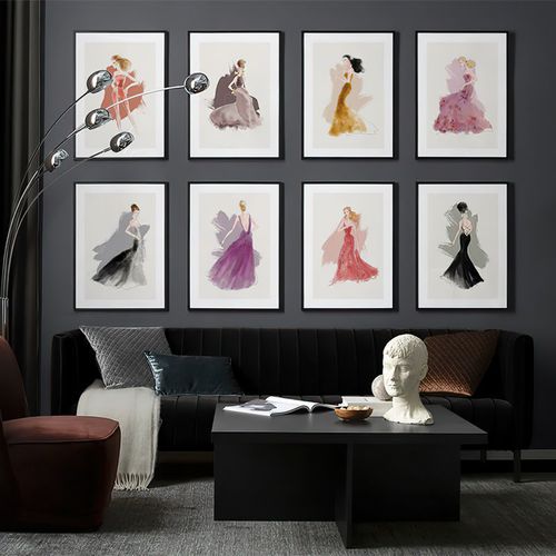 北欧现代穿裙子的人物舞蹈优美组合照片墙装饰画芯图