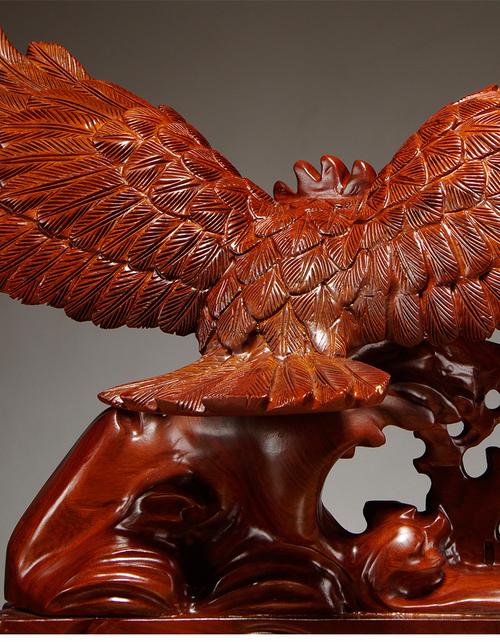 奈希森花梨木雕刻老鹰摆件大展宏图雄鹰家居客厅书房办公桌面装饰红木