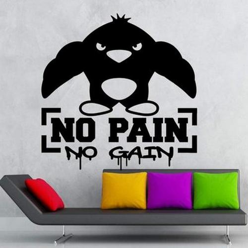 大尺寸 no pain no gain 企鹅精雕墙贴健身房装饰贴纸 尺寸可定制