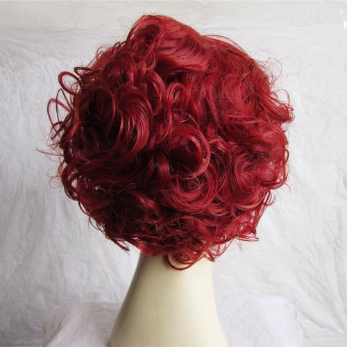 时尚红色假发蓬松短卷发头套逼真爆炸头发型高温日常整顶假发
