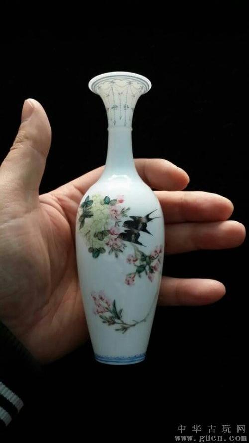 7080年代景德镇艺术瓷厂粉彩花鸟薄胎瓶