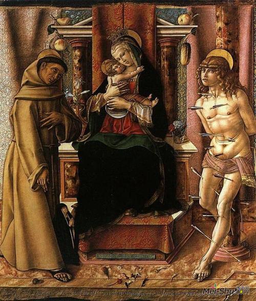 圣女与圣徒弗兰西斯和塞巴斯蒂安卡罗克里维里carlocrivelli高清作品