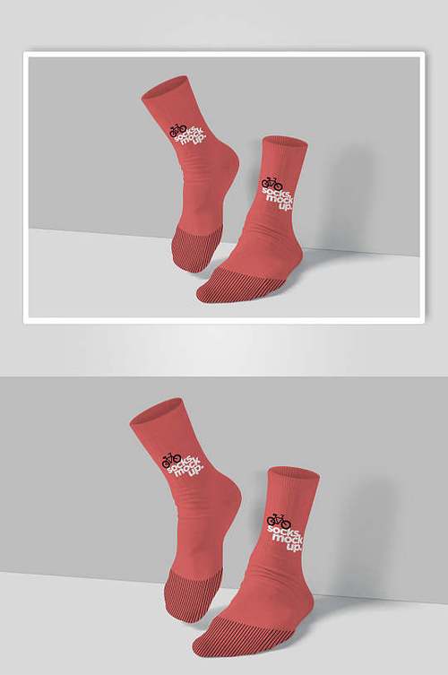 红色英文创意大气运动袜子展示样机