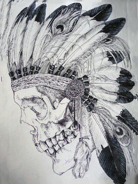 18张印第安异域风情的骷髅纹身手稿图案