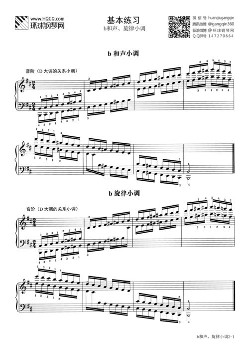 基本练习 第三套 b和声,旋律小调(选自武汉音乐学院钢琴考级教程八级)