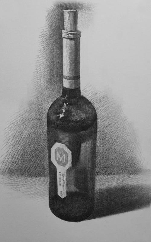 红酒瓶素描画法步骤示范教程