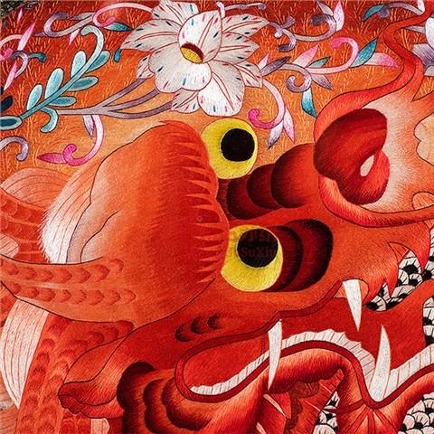 龙瓷中国红苏绣精品画|刺绣艺术品|精致手工艺品