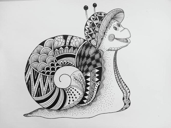 《蜗牛舔星星》线描画绘画过程