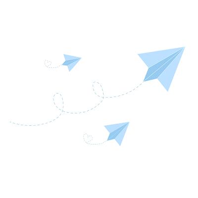 蓝色开学纸飞机卡通纸飞机png素材