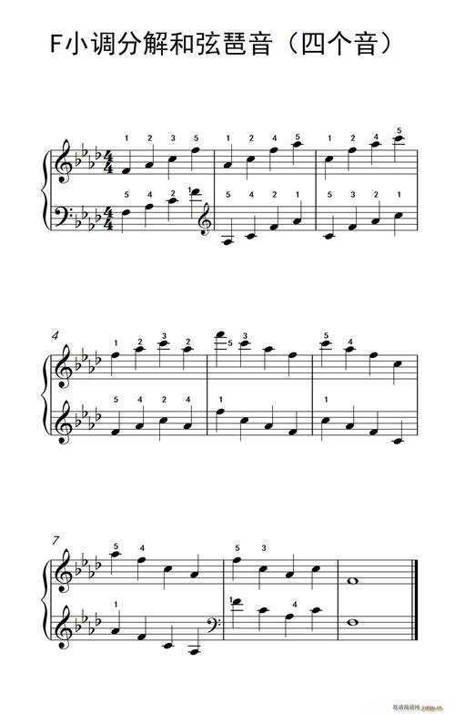 f小调分解和弦琶音(四个音)(孩子们的钢琴音阶,和弦与琶音 2) 歌谱简