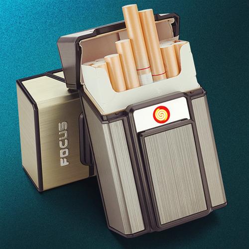 批发跨境focus烟盒充电打火机lighter一体防潮抗压cigarette case