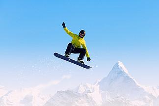 单板滑雪滑雪板使 i>跳 /i> i>高 /i>在晴朗的天空