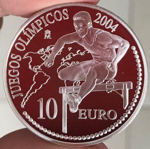 2004年西班牙10欧精制纪念银币--雅典奥运会--跨栏
