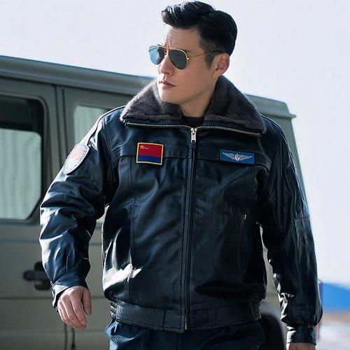 中国空军飞行员服夹克男头层山羊皮夹棉保暖真皮皮衣男外套加大码优惠