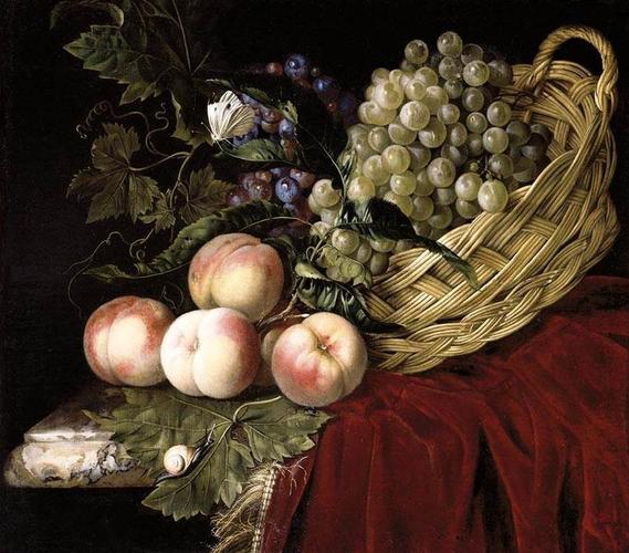 水果的静物, 油画 通过 willem van aelst (1627-1683, netherlands)
