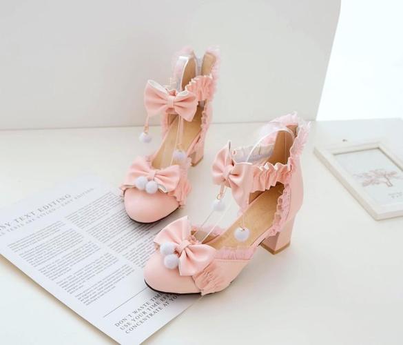 萝莉鞋子2021新款日系女童公主鞋中跟lolita包头凉鞋女粉色甜美洛丽塔