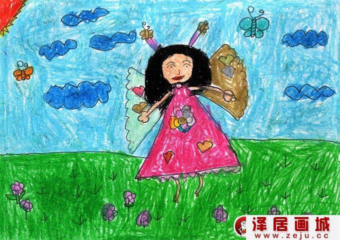 水彩人物卡通梦想画快乐小仙女5岁儿童画