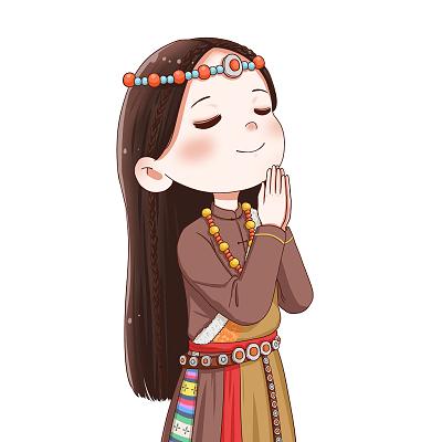 双手合十的藏族女孩卡通人物png素材藏族人物元素