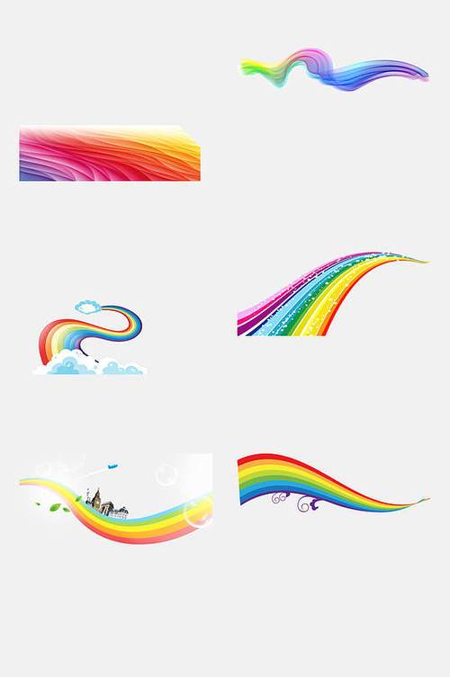 七彩时尚跑道彩虹免抠素材七彩虹手绘雨伞折叠卡通七彩虹元素装饰图案