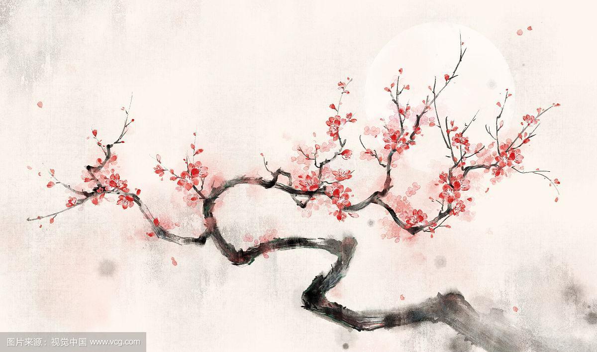红梅—中国风古风水墨水彩插画插图