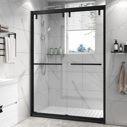 南京黑色简易一字字形淋浴房不锈钢卫生间玻璃门浴室定制淋浴房