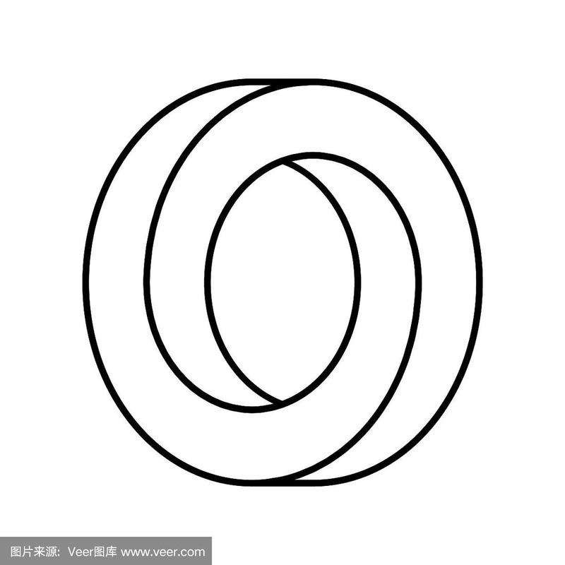 光学错觉.直线无限圆的形状.互锁的圆圈轮廓在白色的背景.