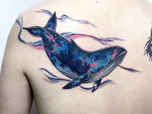 25张蓝色鲸鱼纹身图片"