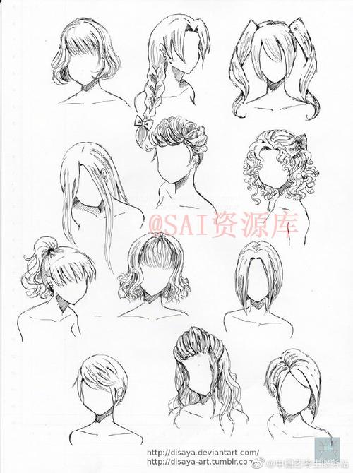 绘画参考#动漫女性人物 100种发型设计素材
