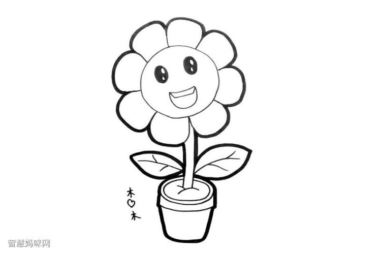 画一朵可爱的向日葵盆栽