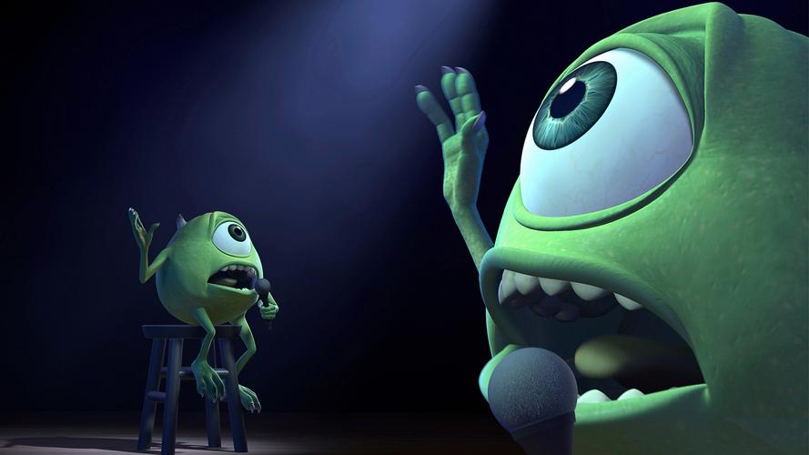 hd wallpaper of mike wazowski singing on a stoo