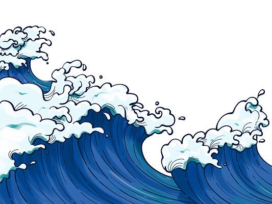 海浪波涛汹涌碧海插画元素水花夏天卡通人物冲浪比赛jpg素材过年对联