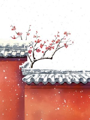 手绘故宫红墙元素下雪png素材蓝色卡通故宫之旅手抄报版面设计卡通