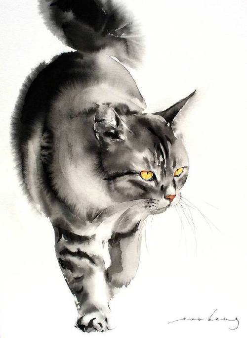 艺术家soo beng lim用水墨画的猫每天画唠超话#艺术达人
