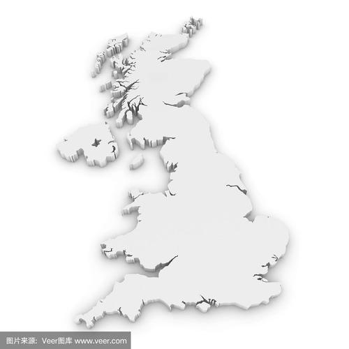 白色3d轮廓的英国孤立在白色