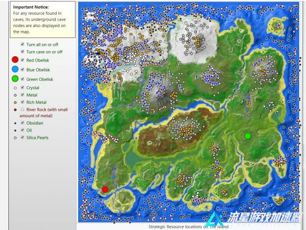 《方舟生存进化》各地图印痕,生物与资源详解孤岛地图战略点: 1.