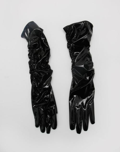 漆黑色皱长手套